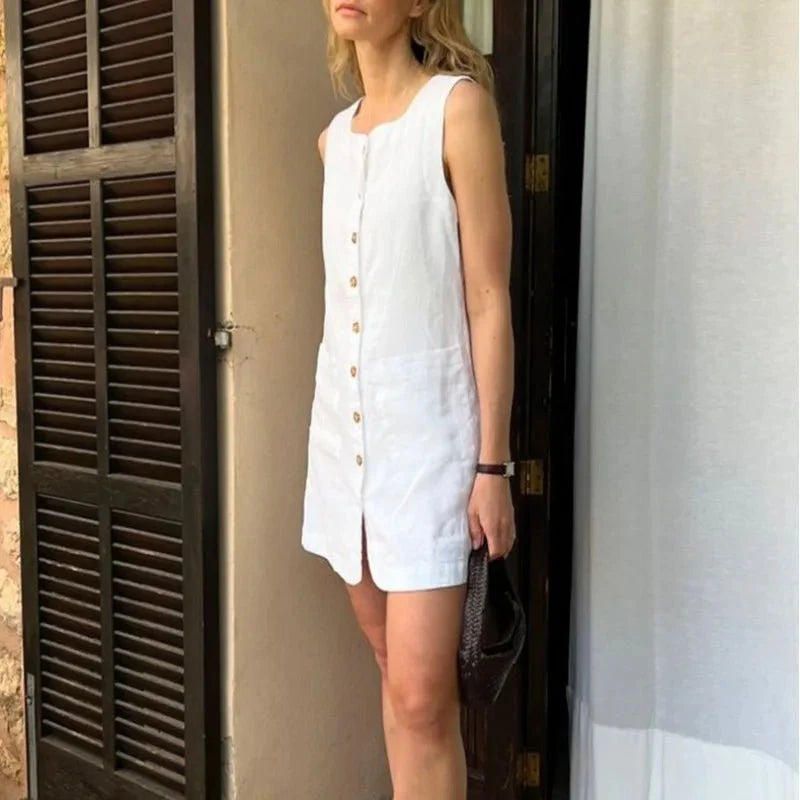 Briar Linen Dress with Square Neckline for Summer