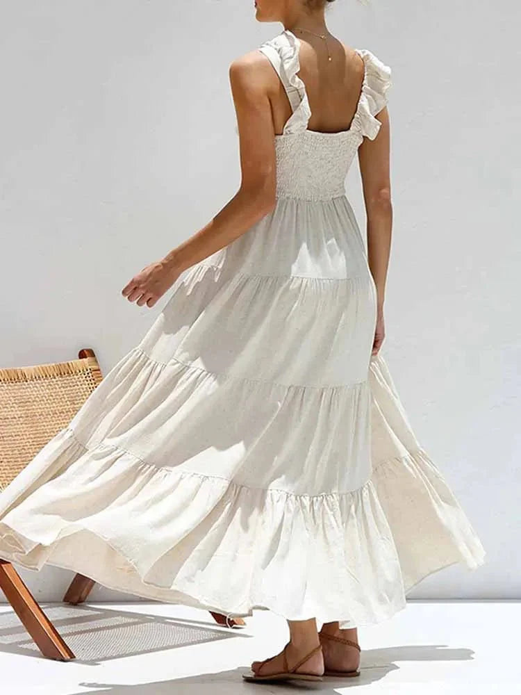 Tahlia Rüschen-Maxikleid aus Baumwollleinen