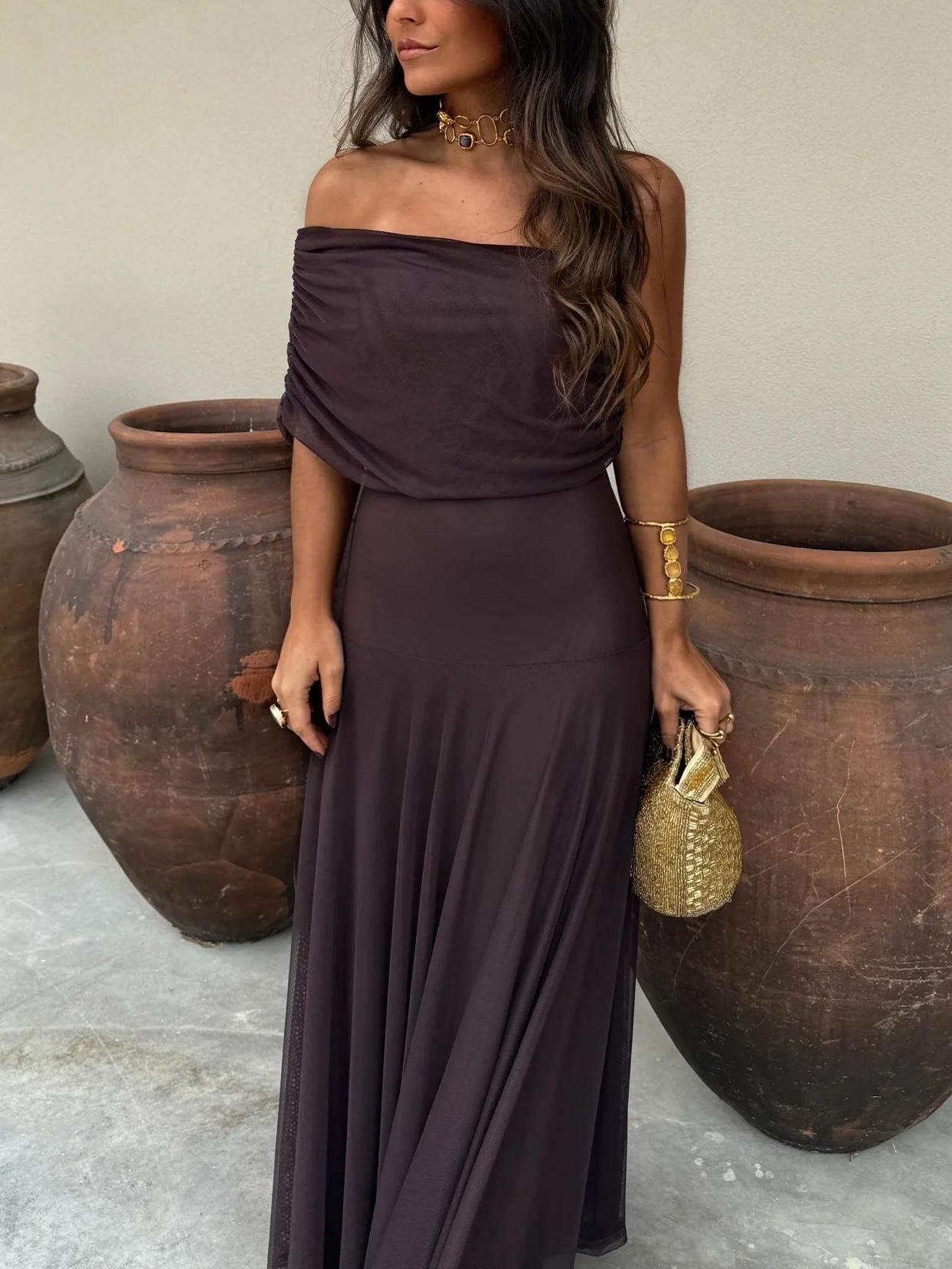 Off-the-shoulder maxi dress