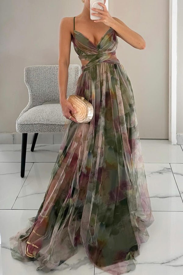 Floral tulle maxi dress