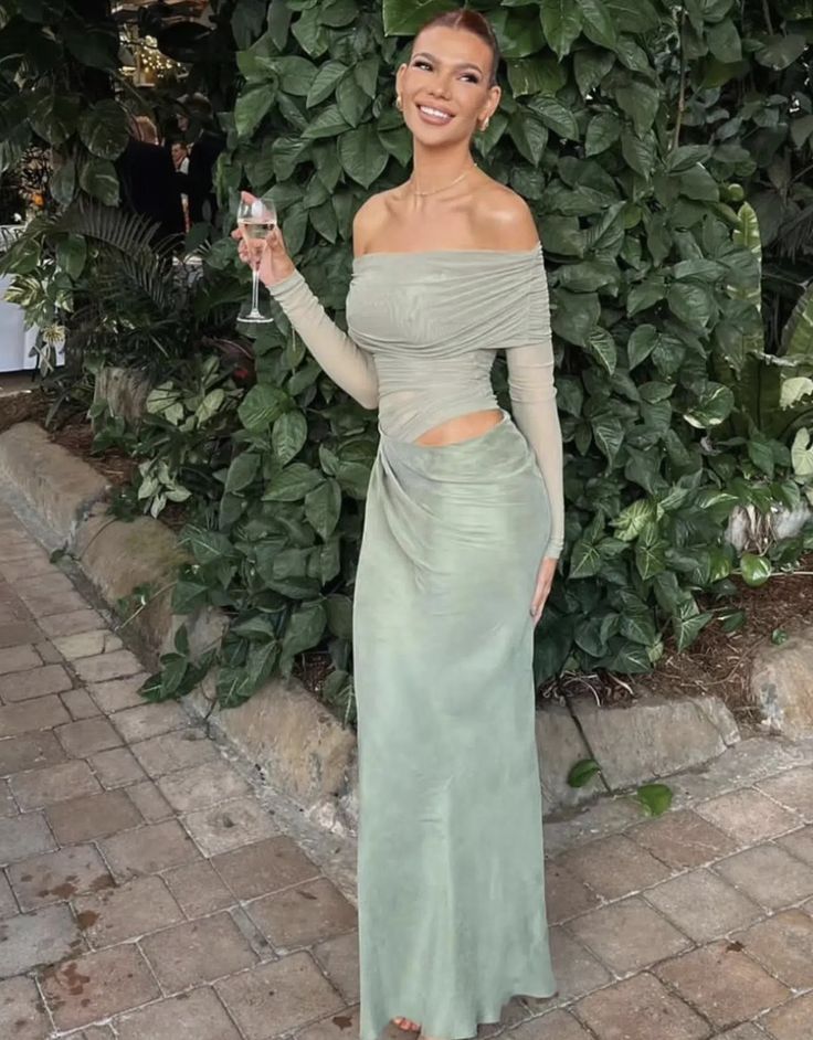 Long-sleeve mesh maxi dress