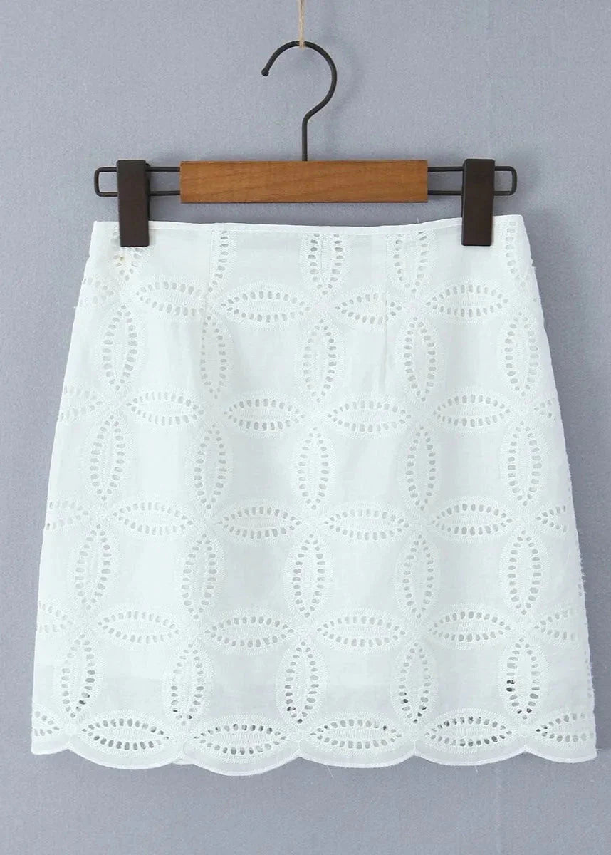 Beatrice Embroidered Cotton Shirt and Skirt Set