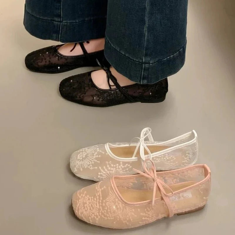 Saskia Bestickte Mesh-Ballerinas