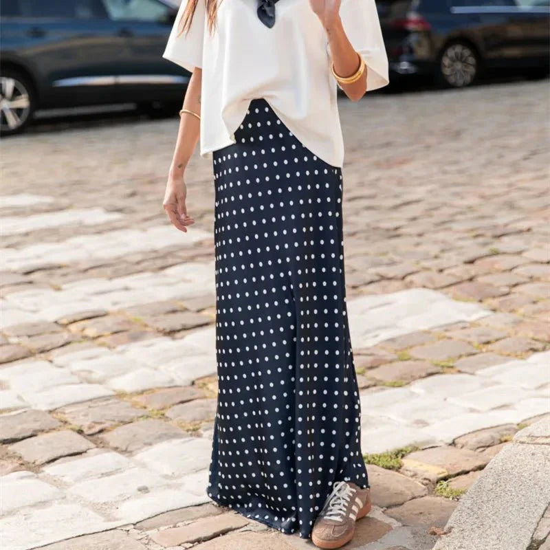 Beatrice maxi skirt in polka dot satin in