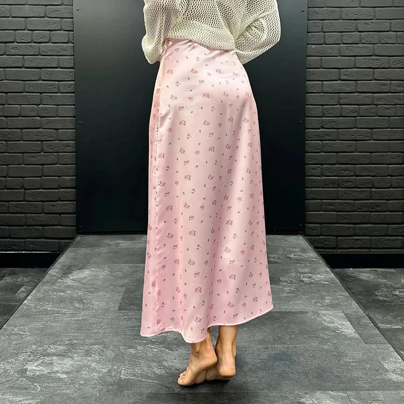 Bianca Satin Printed High-Waisted Midi Skirt