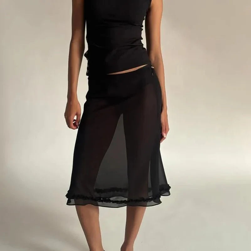 Bianca Polka Dot Mesh Midi Skirt