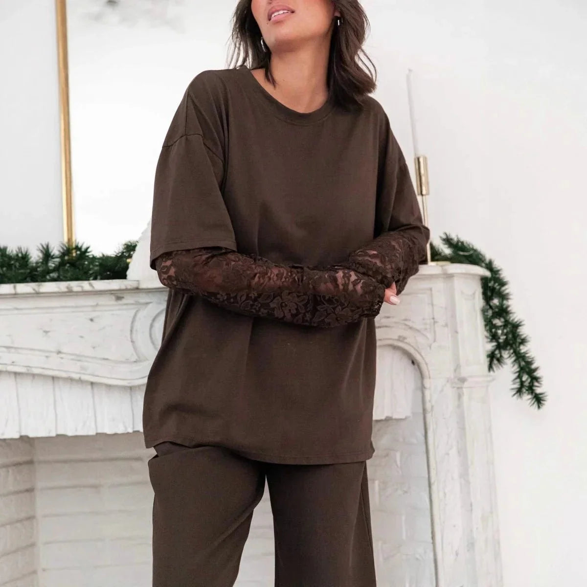 Bella Spitzenbesatz Langarm-Shirt