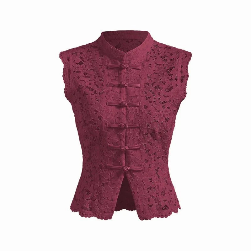 Beatrix Transparente Spitzen-Bluse mit Stehkragen
