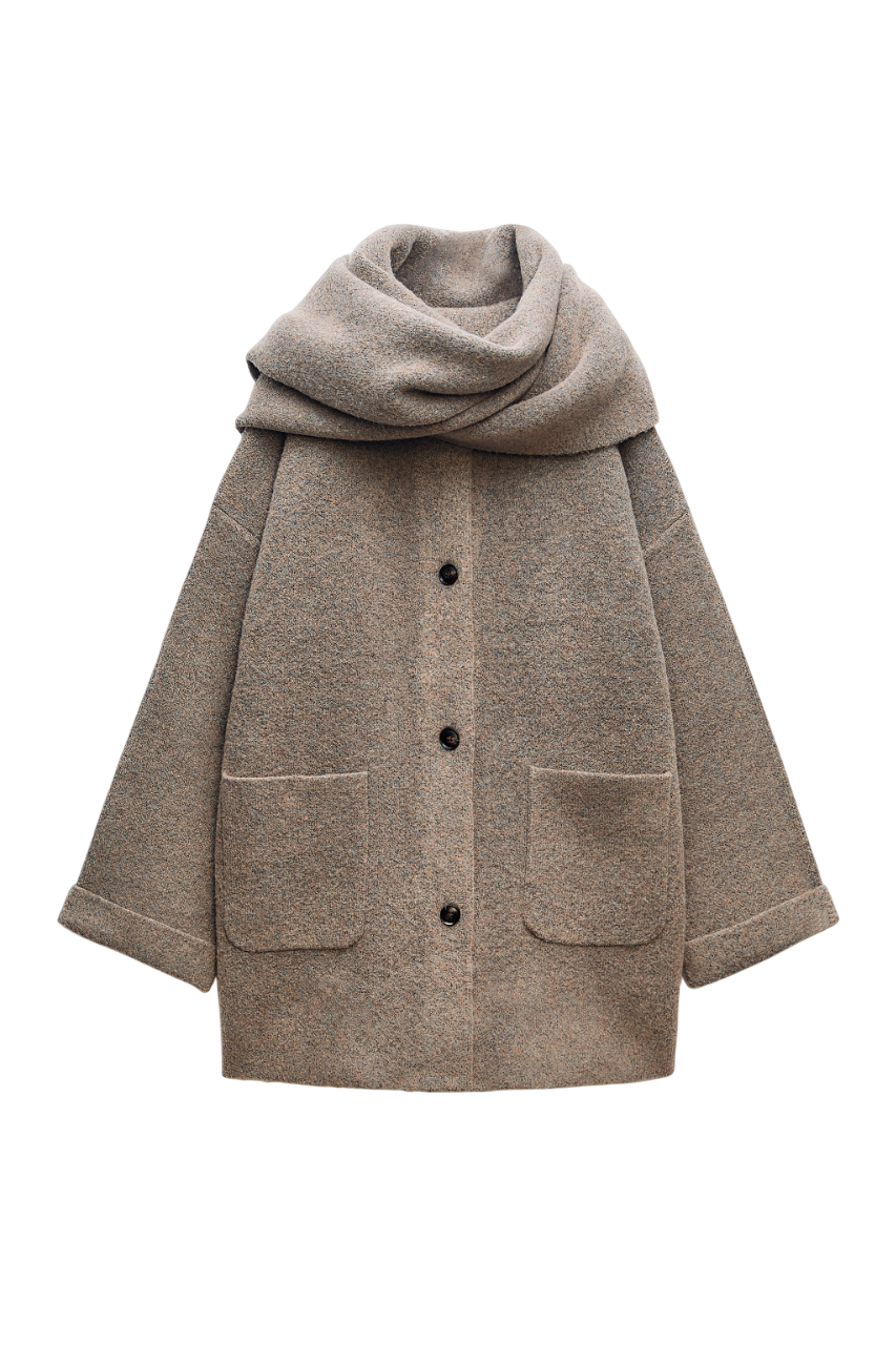 Knitted coat with scarf