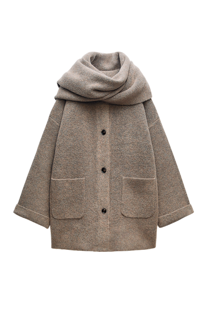 Knitted coat with scarf