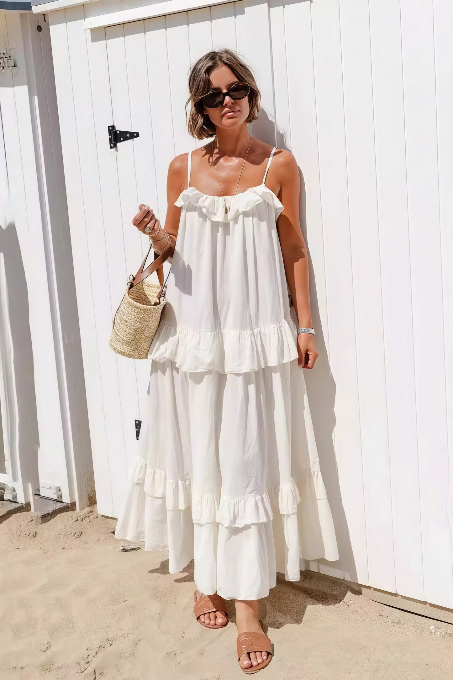 Maxi dress with ruffled hem for the beach