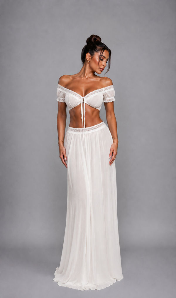 Althea maxi skirt with lace trim and low waist