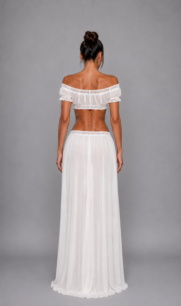 Althea maxi skirt with lace trim and low waist
