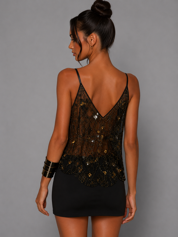 Beatrice Embellished Sequin Sheer Top