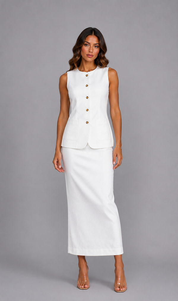 Lorelei Linen Vest High Waisted Skirt Set