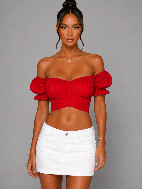 Celeste Flowing Puff-Sleeve Crop Top