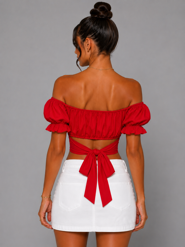 Celeste Flowing Puff-Sleeve Crop Top