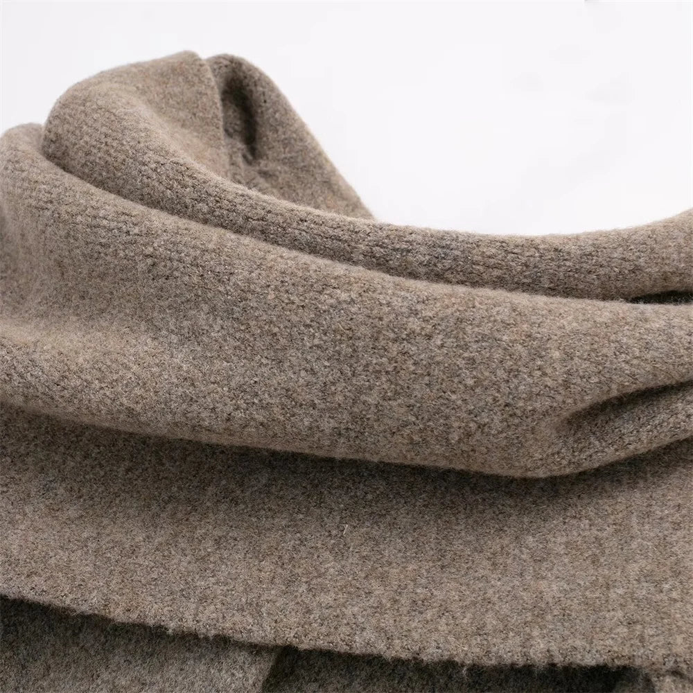 Knitted coat with scarf