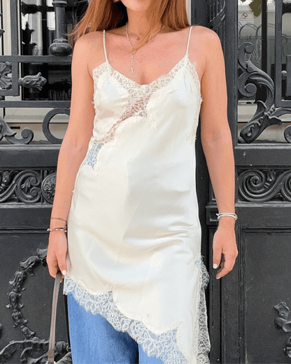 Arah Asymmetrisches Satin - Spitzen - Midikleid