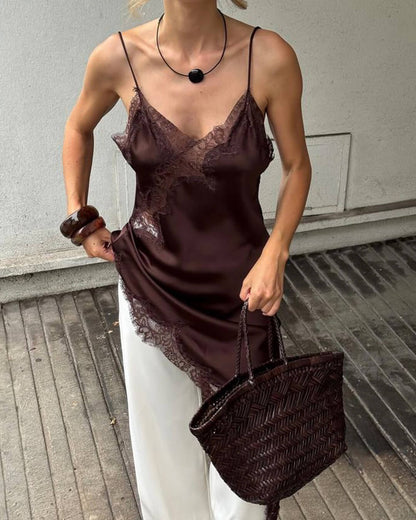 Arah Asymmetrisches Satin - Spitzen - Midikleid