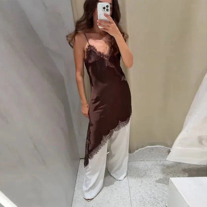 Arah Asymmetrisches Satin - Spitzen - Midikleid