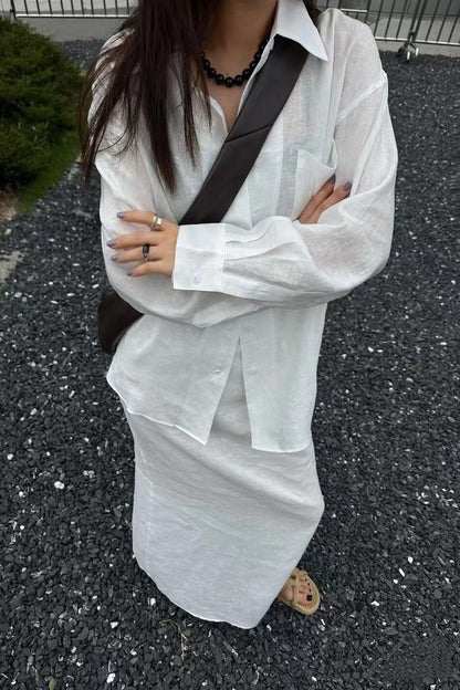 Beatrice Leinen Loose-Fit Langarmbluse