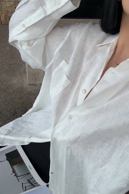 Beatrice Leinen Loose-Fit Langarmbluse