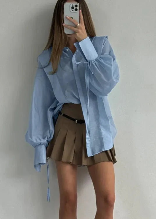 Isabella Oversize Shirt with Tie Detail and Puff Sleeves