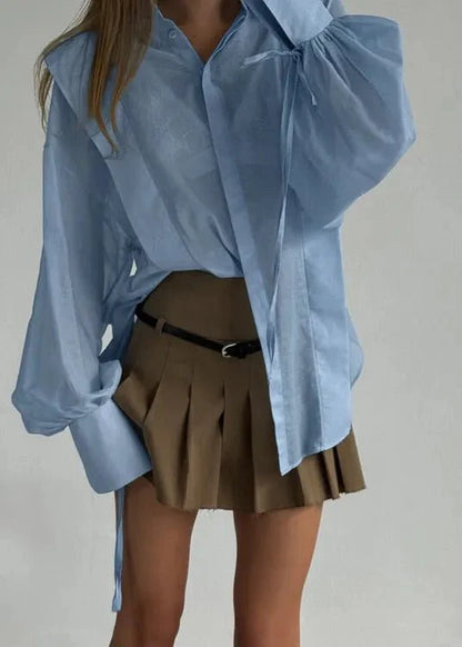 Isabella Oversize Shirt with Tie Detail and Puff Sleeves