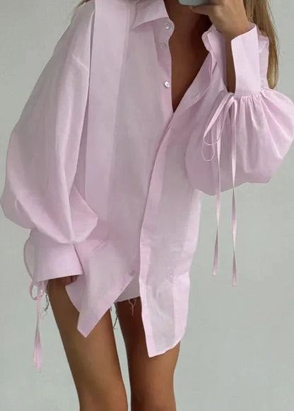 Isabella Oversize Shirt with Tie Detail and Puff Sleeves