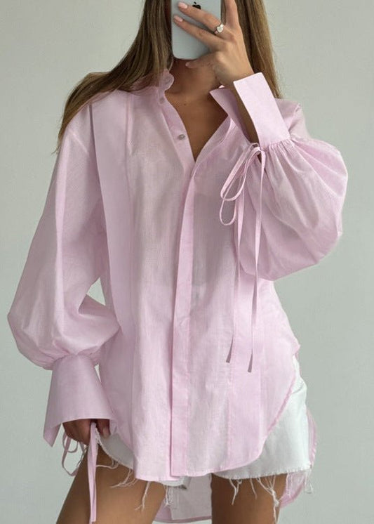 Isabella Oversize-Hemd mit Schleifenband und Puffärmeln