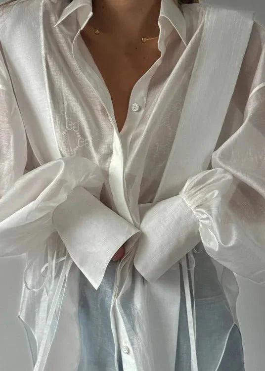 Isabella Oversize Shirt with Tie Detail and Puff Sleeves