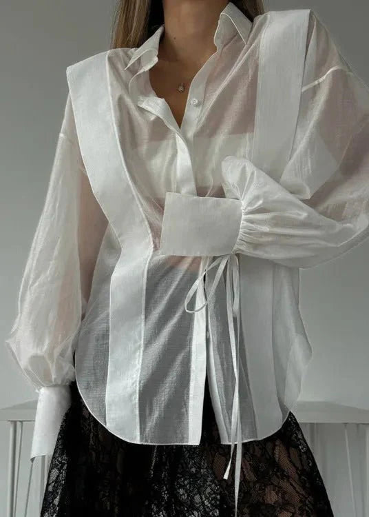 Isabella Oversize Shirt with Tie Detail and Puff Sleeves
