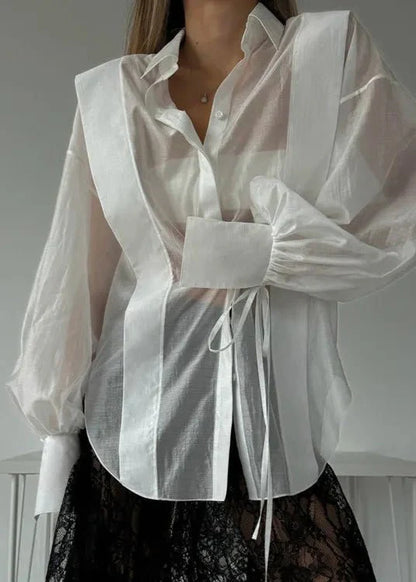 Isabella Oversize Shirt with Tie Detail and Puff Sleeves