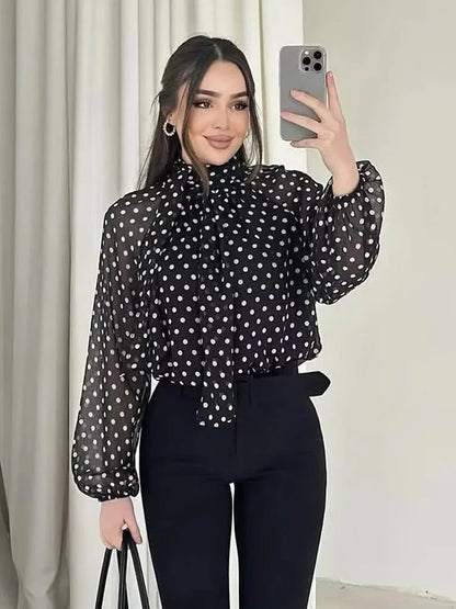 Sofia blouse with high collar and polka dots