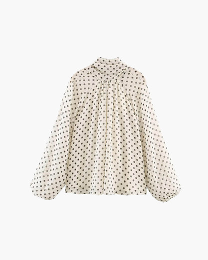 Sofia blouse with high collar and polka dots