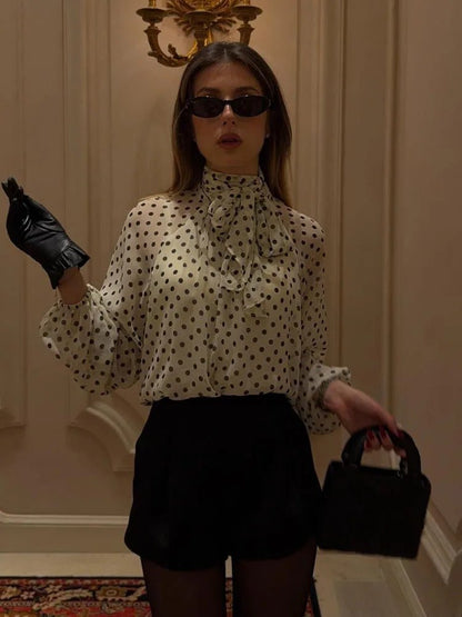 Sofia blouse with high collar and polka dots