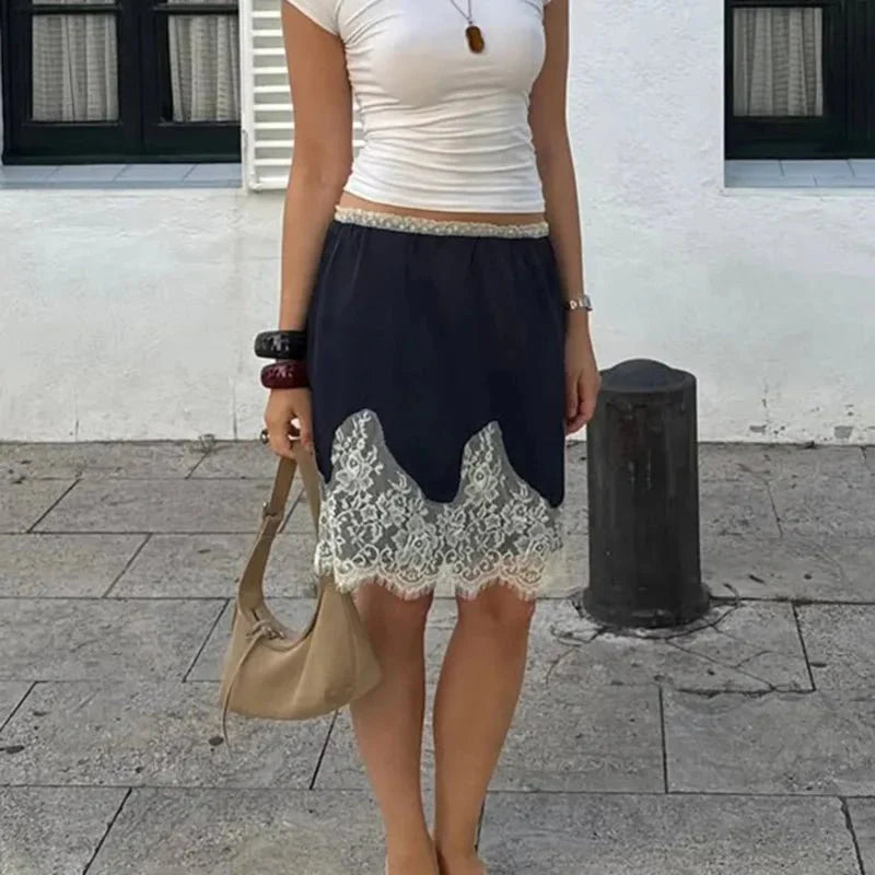 Saskia Lace Patchwork Satin Miniskirt