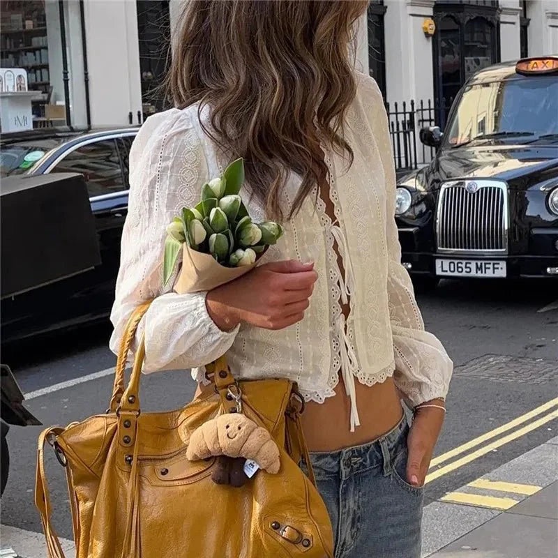Vesna Boho bestickte Cardigan mit Bindeband