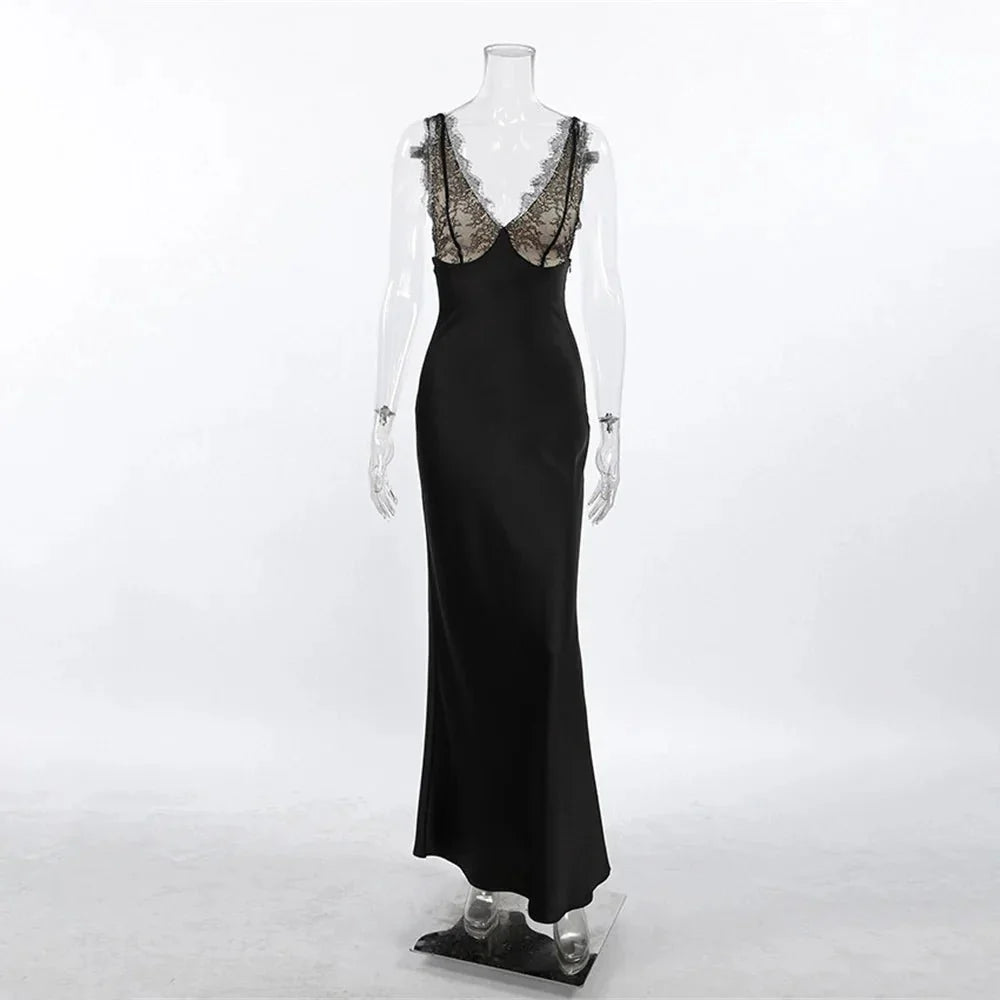 Ambre Spitzen-V-Ausschnitt Patchwork Sommerkleid