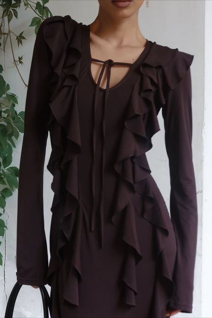 Arielle Maxikleid mit Rüschen und langen Ärmeln