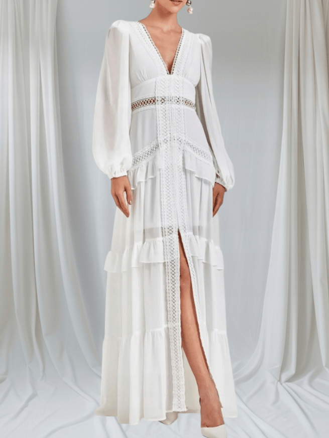 Aryna Chiffon-Maxikleid mit Rüschen
