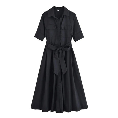 Beatrice Hemdblusenkleid mit Gürtel in Midilänge