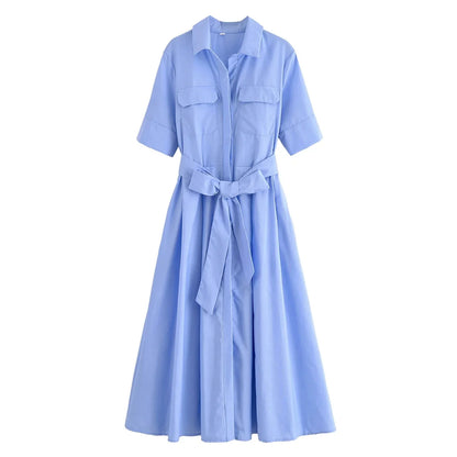 Beatrice Hemdblusenkleid mit Gürtel in Midilänge