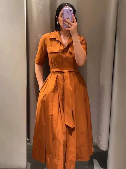 Beatrice Hemdblusenkleid mit Gürtel in Midilänge