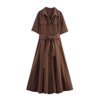 Beatrice Hemdblusenkleid mit Gürtel in Midilänge