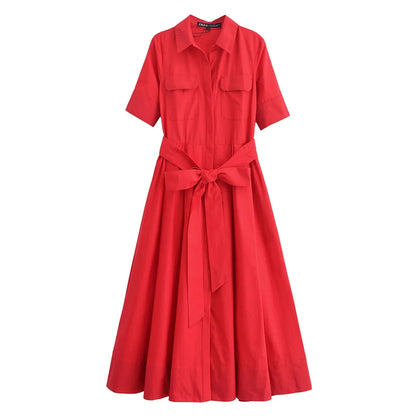 Beatrice Hemdblusenkleid mit Gürtel in Midilänge