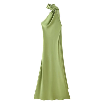 Beatrice Neckholder rückenfreies Seidensatin-Maxikleid