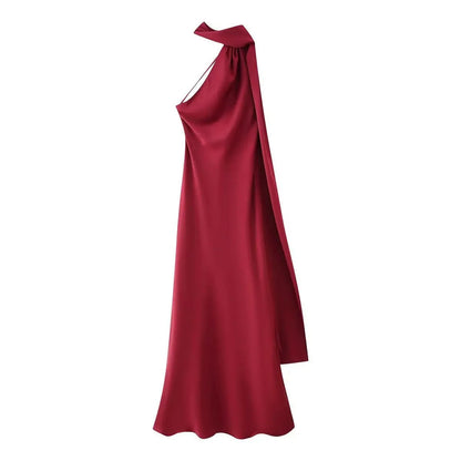 Beatrice Neckholder rückenfreies Seidensatin-Maxikleid