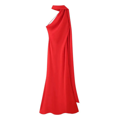 Beatrice Neckholder rückenfreies Seidensatin-Maxikleid